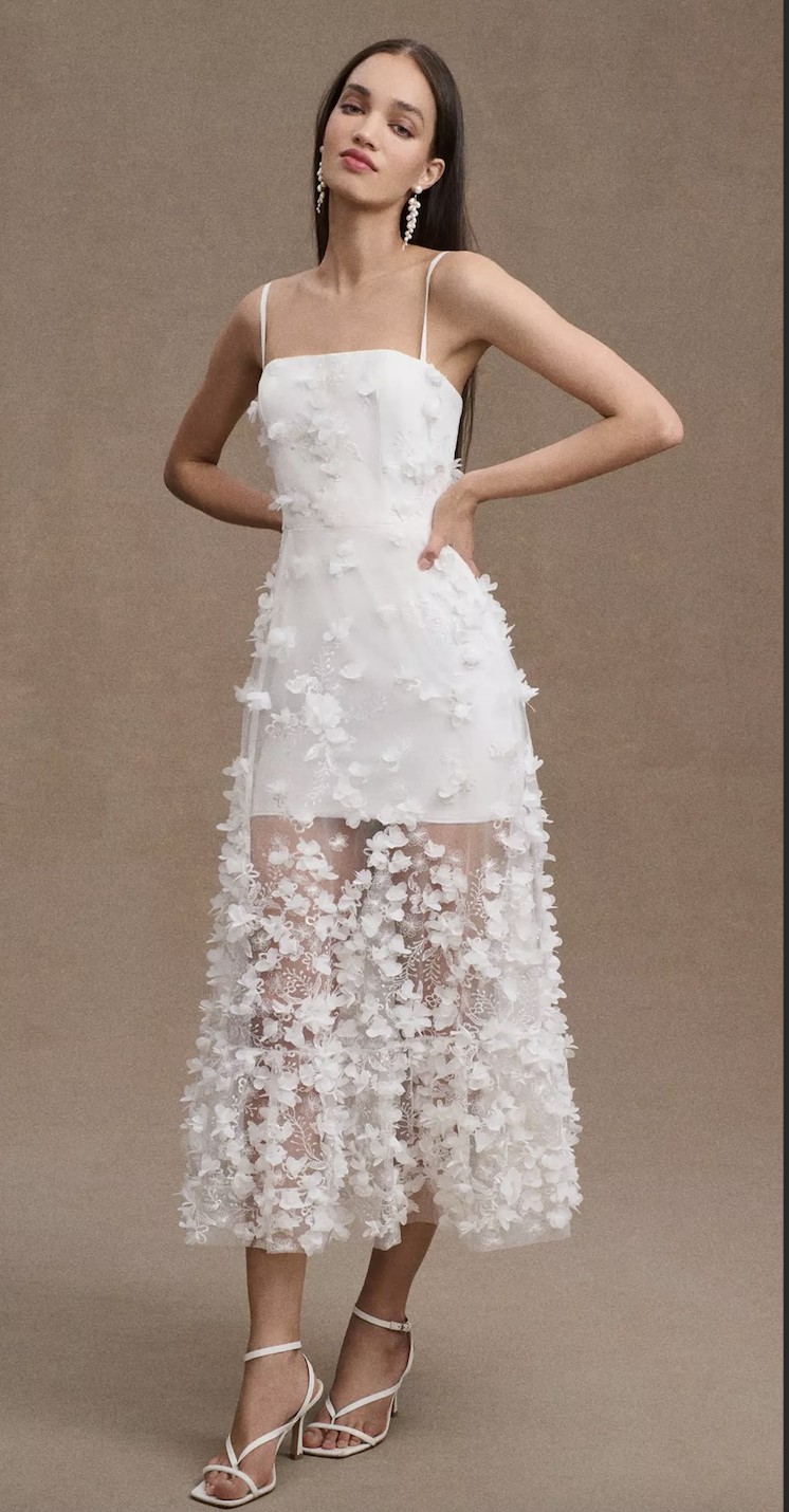 Helsi, Audrey Square-Neck Floral Applique Sheer Midi Dres Wedding