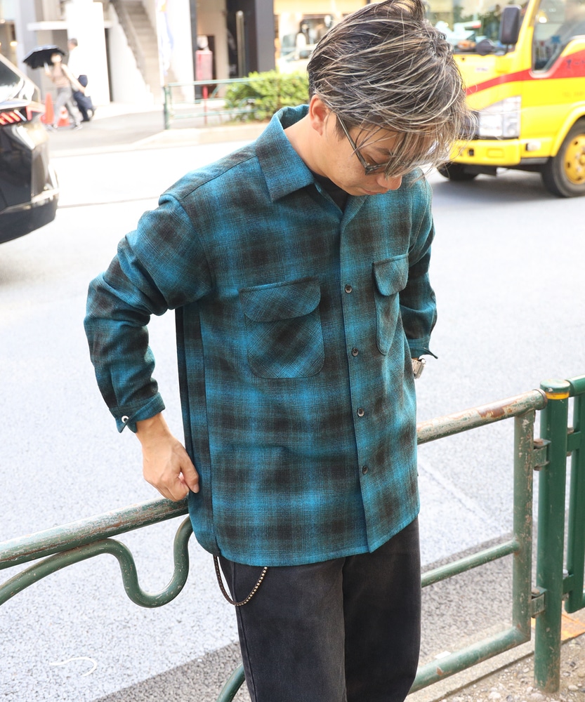 ウールミックスオープンカラーシャツ(S ブラック): トップス｜Right-on