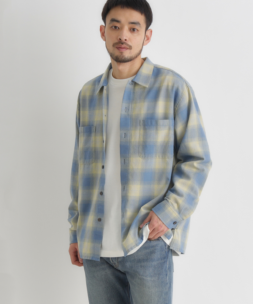 オンブレチェック長袖シャツ(S ブルー): トップス｜Right-on公式