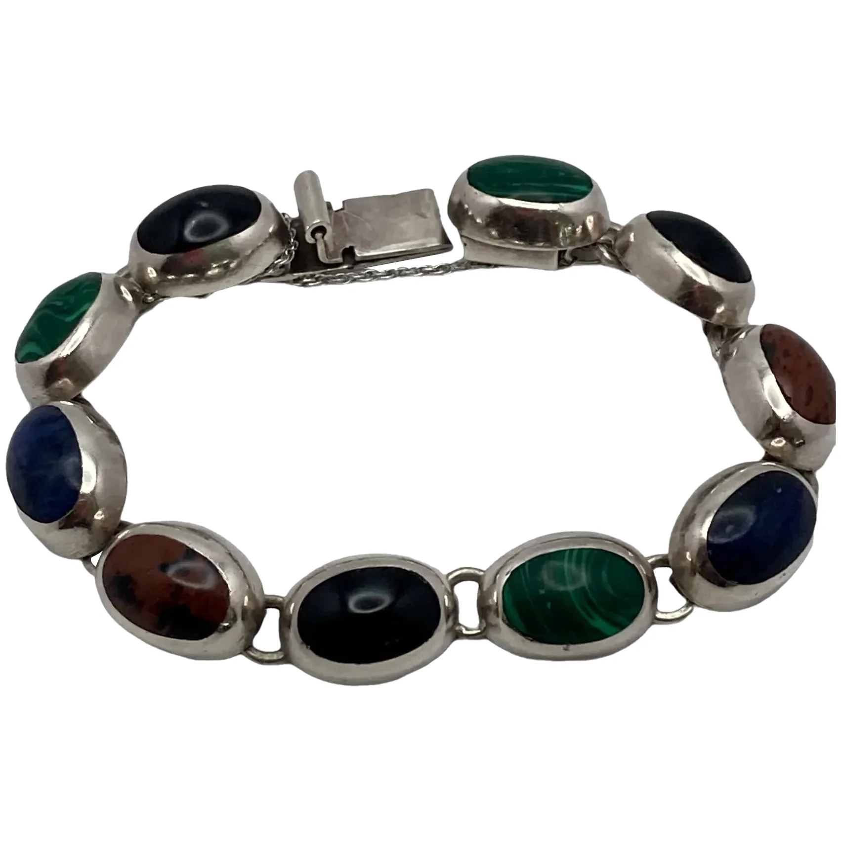 Vintage Mexican Sterling Silver Oval Link Bracelet. For Sale at