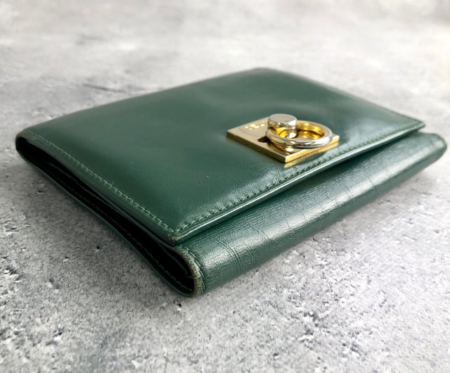 日本直送 名牌中古包 】CELINE セリーヌ 財布 グリーン ガンチーニ