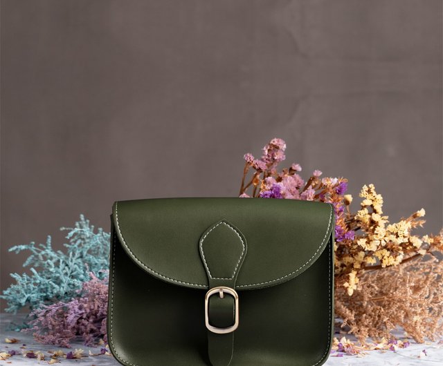 台湾 レトロサドルバッグ-オリーブグリーンギフトクロスバックレザー