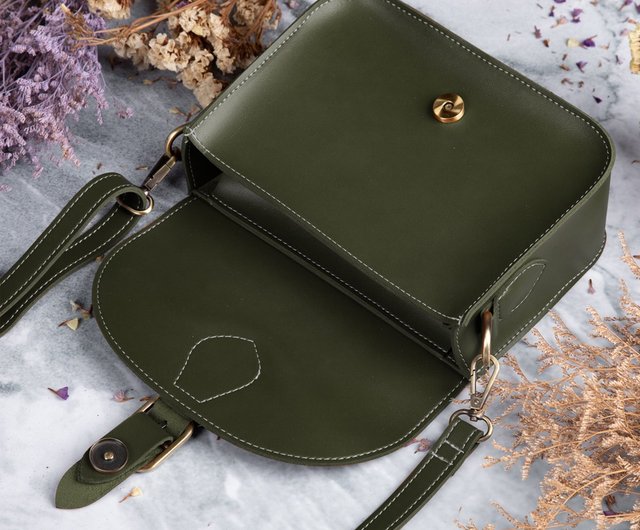 台湾 レトロサドルバッグ-オリーブグリーンギフトクロスバックレザー