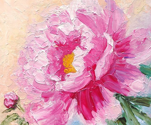 ロシア ピンク牡丹油絵花オリジナルアートギフトアイデア手工油