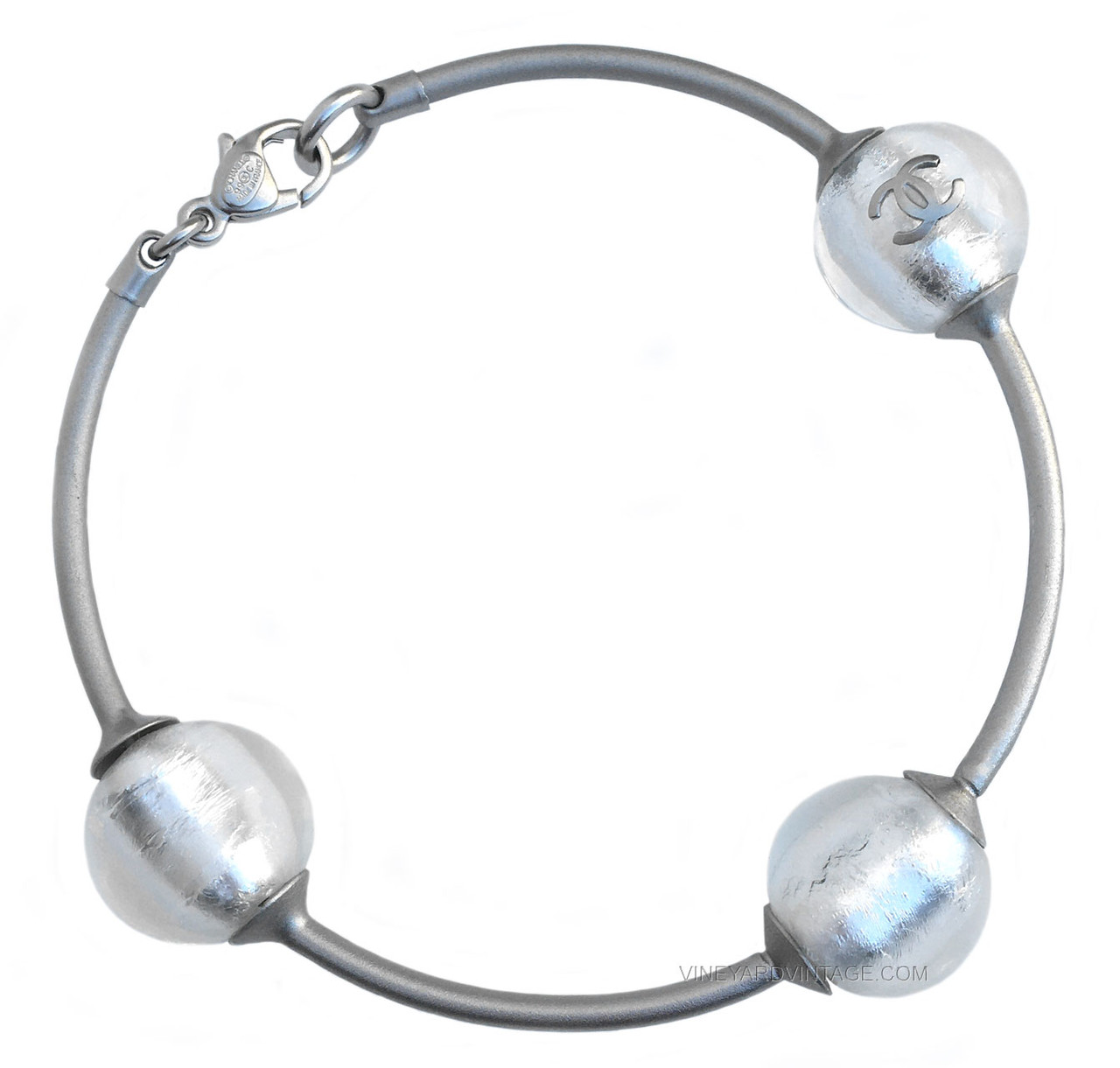 CHANEL VINTAGE GLASS ORB AND CC LOGO BANGLE BRACELET