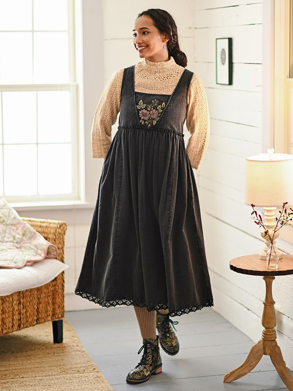Bennie Pinafore Dress - Charcoal | Shop Beautiful Designs by April