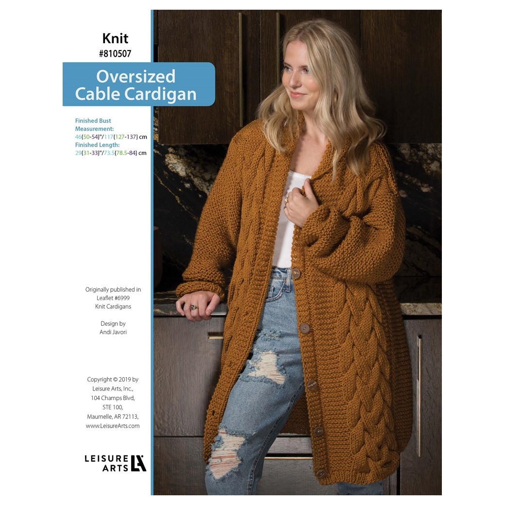 Leisure Arts Knit Cardigans Oversized Cabled Cardigan ePattern