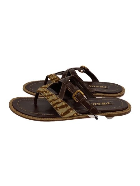 PRADA(プラダ) / ハラコ/スタッズ/スレ・キズ箇所有/サンダル/38/BRW