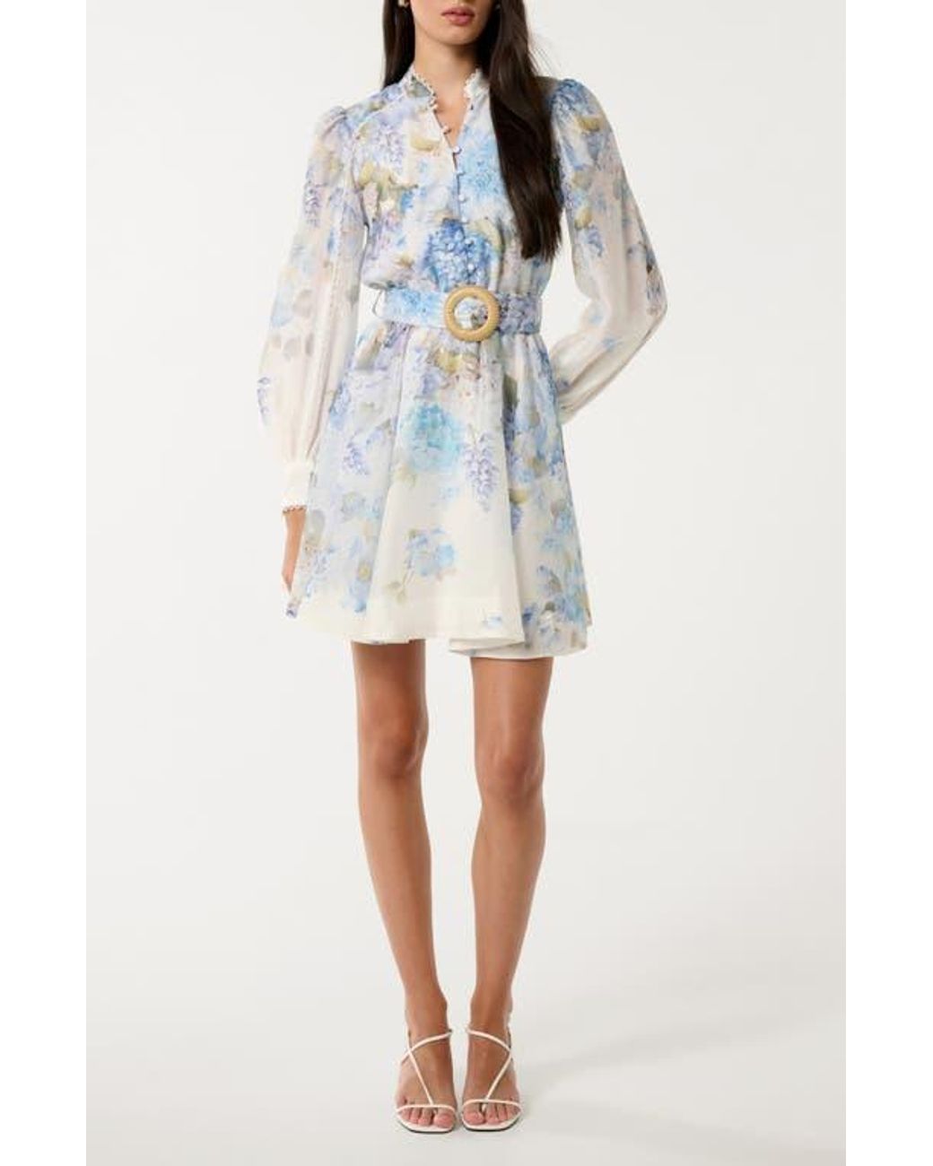 EVER NEW Vienna Lace Trim Belted Long Sleeve Shirtdress | Lyst