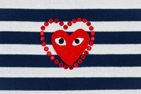 プレイ コムデギャルソン ボーダー ロンT 赤ハート×大きく囲んだライン