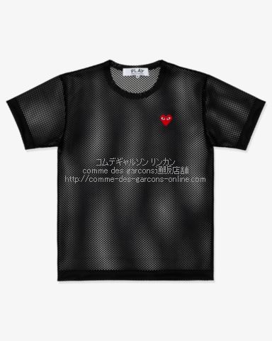 プレイ コムデギャルソン 赤ハート メッシュTシャツ-黒