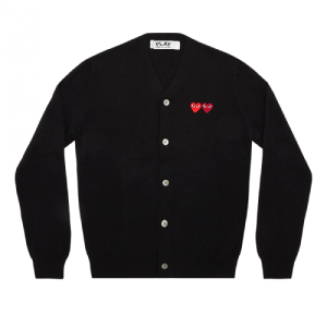 CDG PLAY V-Neck Cardigan with Double Emblems Black - Comme Des Garcons