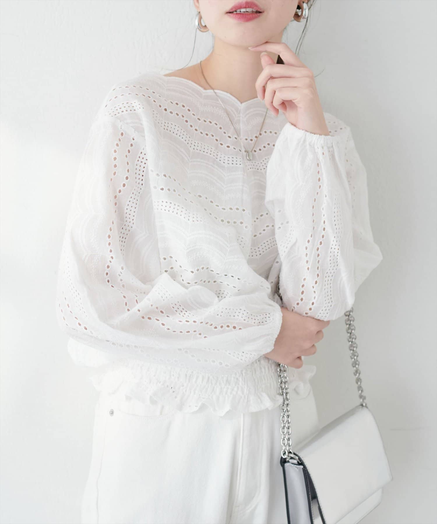 スカラップレースブラウス | natural couture(ナチュラルクチュール