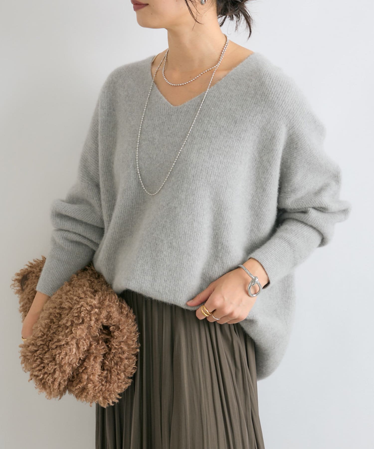 RIVE DROITE】ヘアリーウール片畦Vネックニット | OUTLET(アウトレット