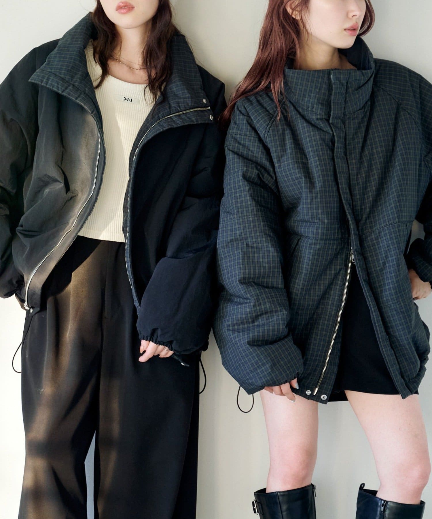 S.Mサイズ展開/ユニセックス】チェック中綿リバーシブルアウター