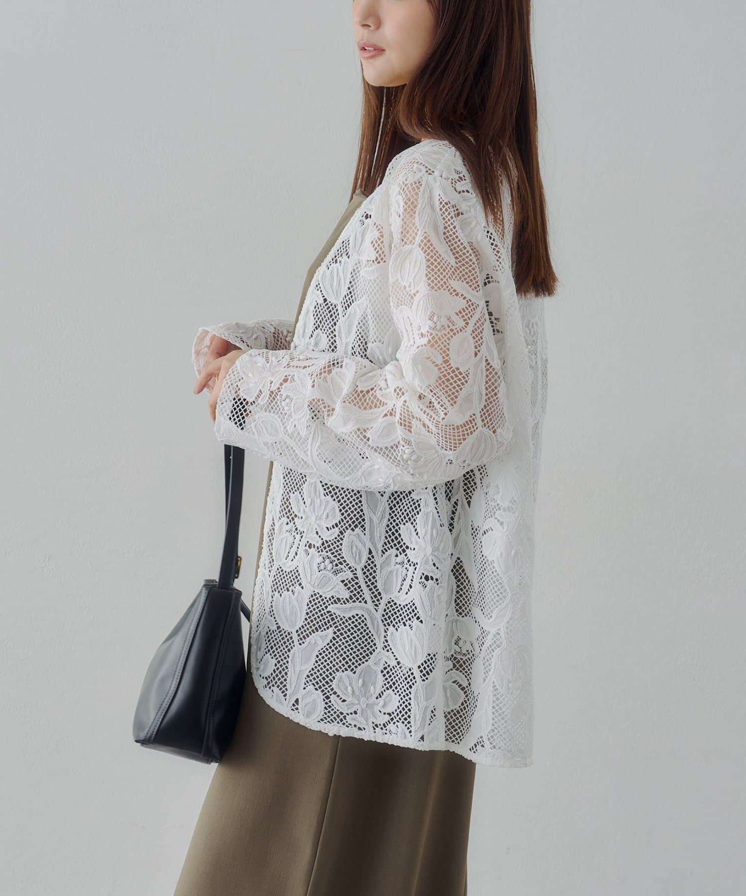 Noka】コード刺繍レースノーカラーカーデ | DISCOAT(ディスコート