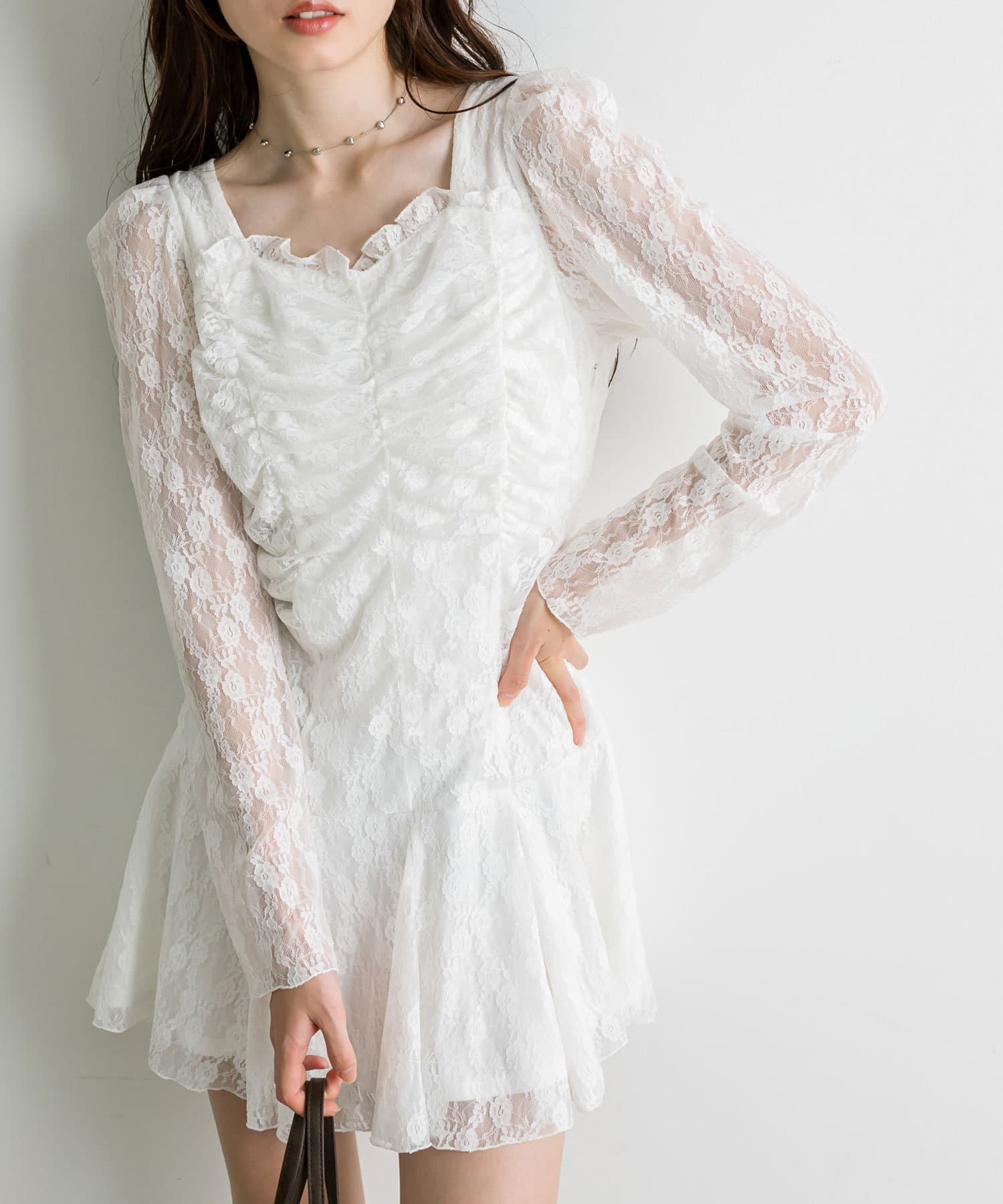 OLIVE des OLIVE】胸ギャザーレースミニワンピース | NICE CLAUP