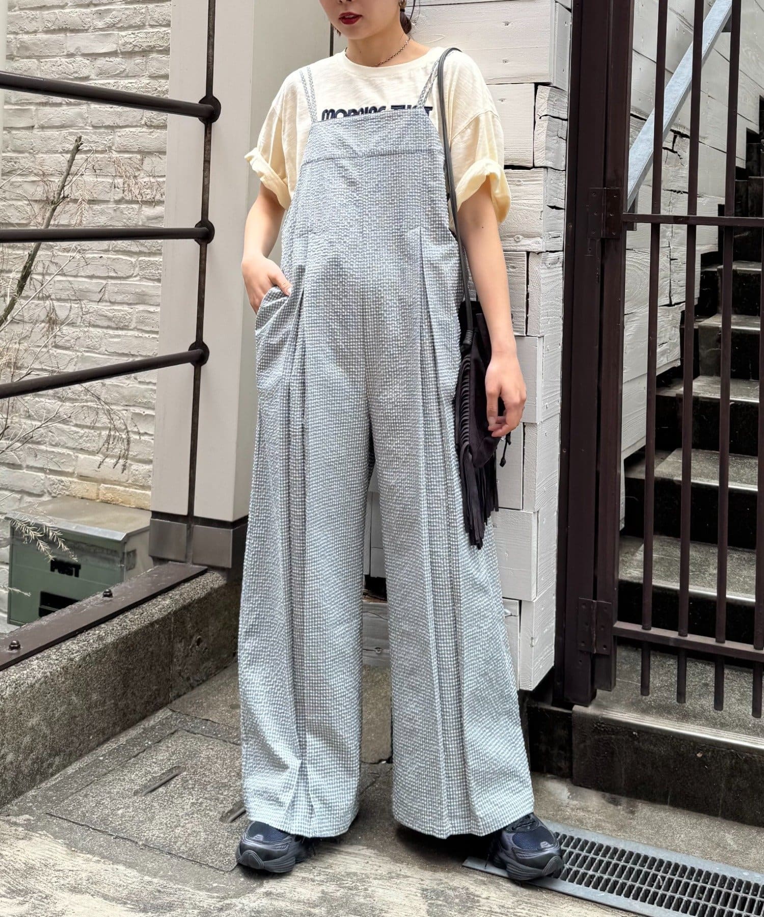 タンク付き】ムジ見えチェックサッカーサロペット | CIAOPANIC TYPY