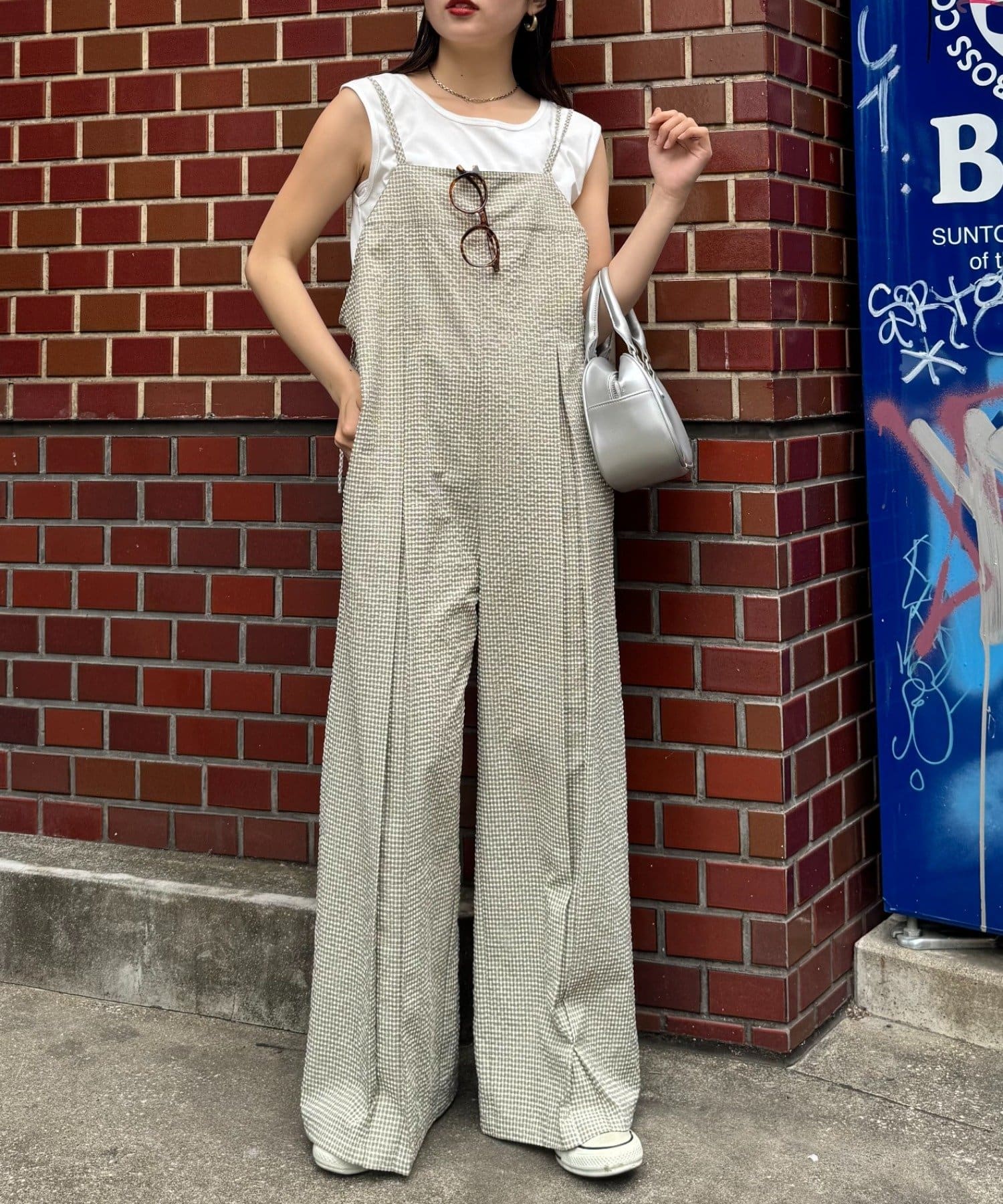 タンク付き】ムジ見えチェックサッカーサロペット | CIAOPANIC TYPY