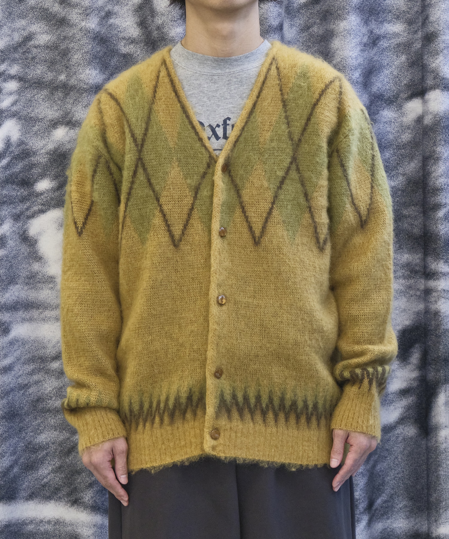 Mohair Cardigan Argyle(S MUSTARD): Needles: MENS｜CONZ ONLINE STORE