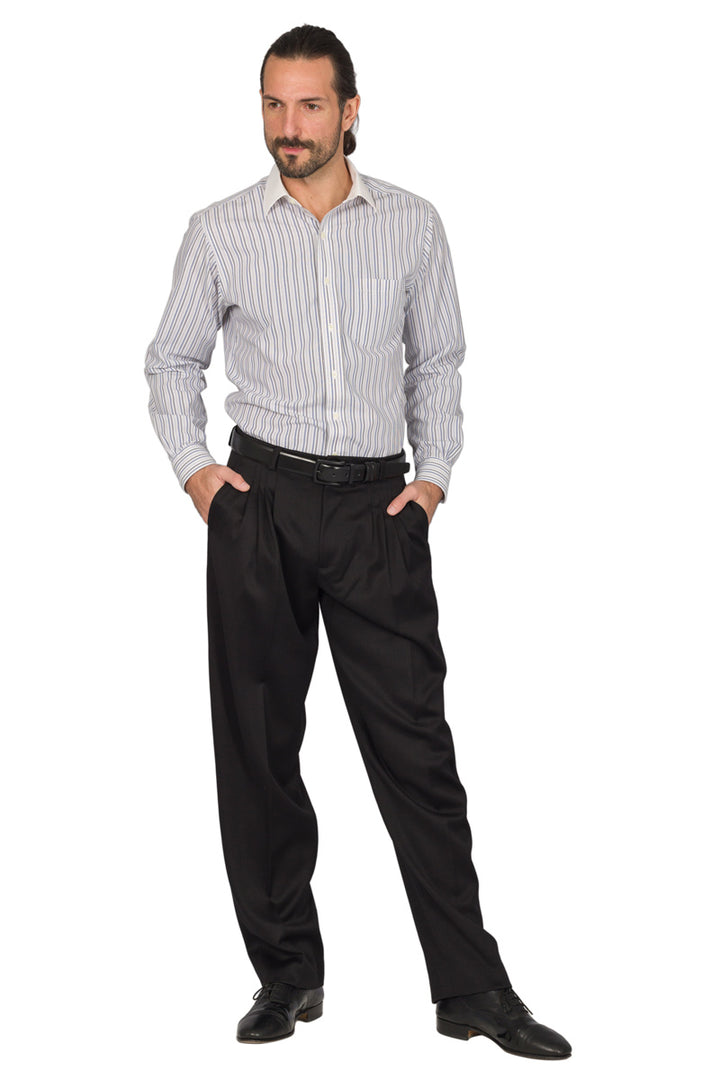 Black Viscose Men's Tango Pants With Four Pleats | Men's Tango
