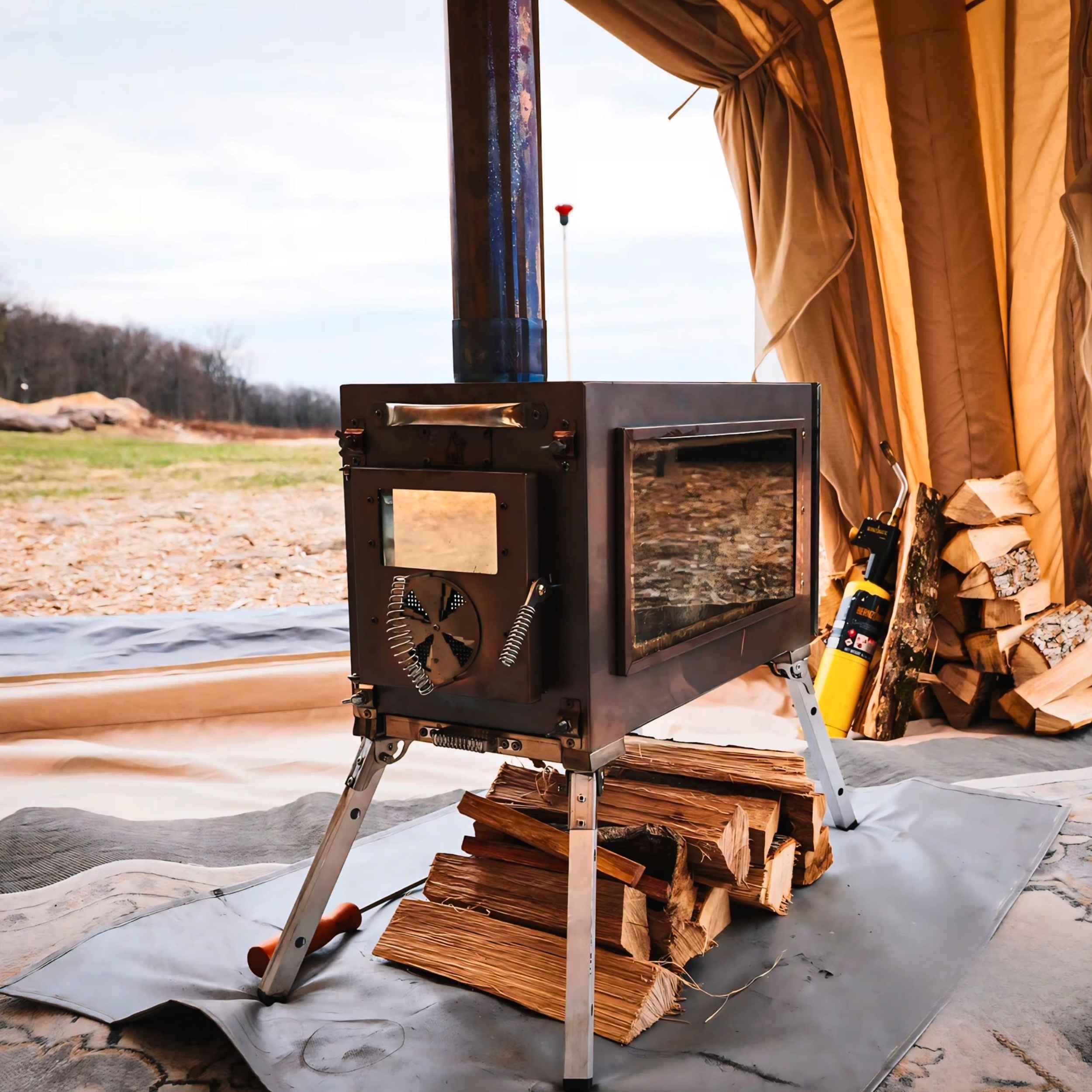 Coody Familia AirTent 17.2 Forest Green (2-10 Person)+ RBM Wood Stove