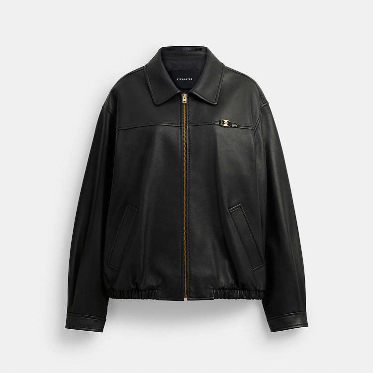 COACH® | Heritage C Plaque Oversized Leather Jacket