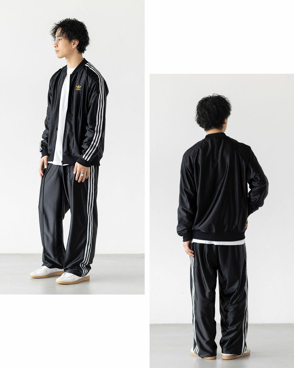 アディダス 光沢 ジャージ 黒×金 上下組 スーパースター パック
