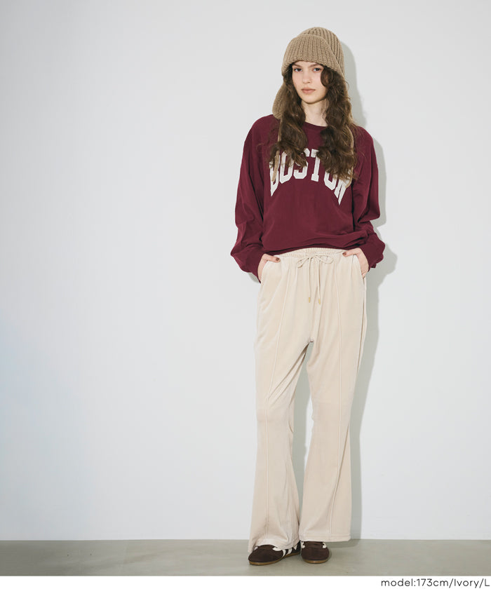 セール☆2690円→1690円 ベロアフレアラインパンツ レディース メール