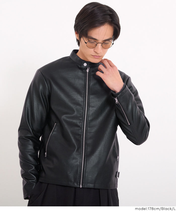 春先取りセール☆ フェイクレザーシングルライダースジャケット メンズ