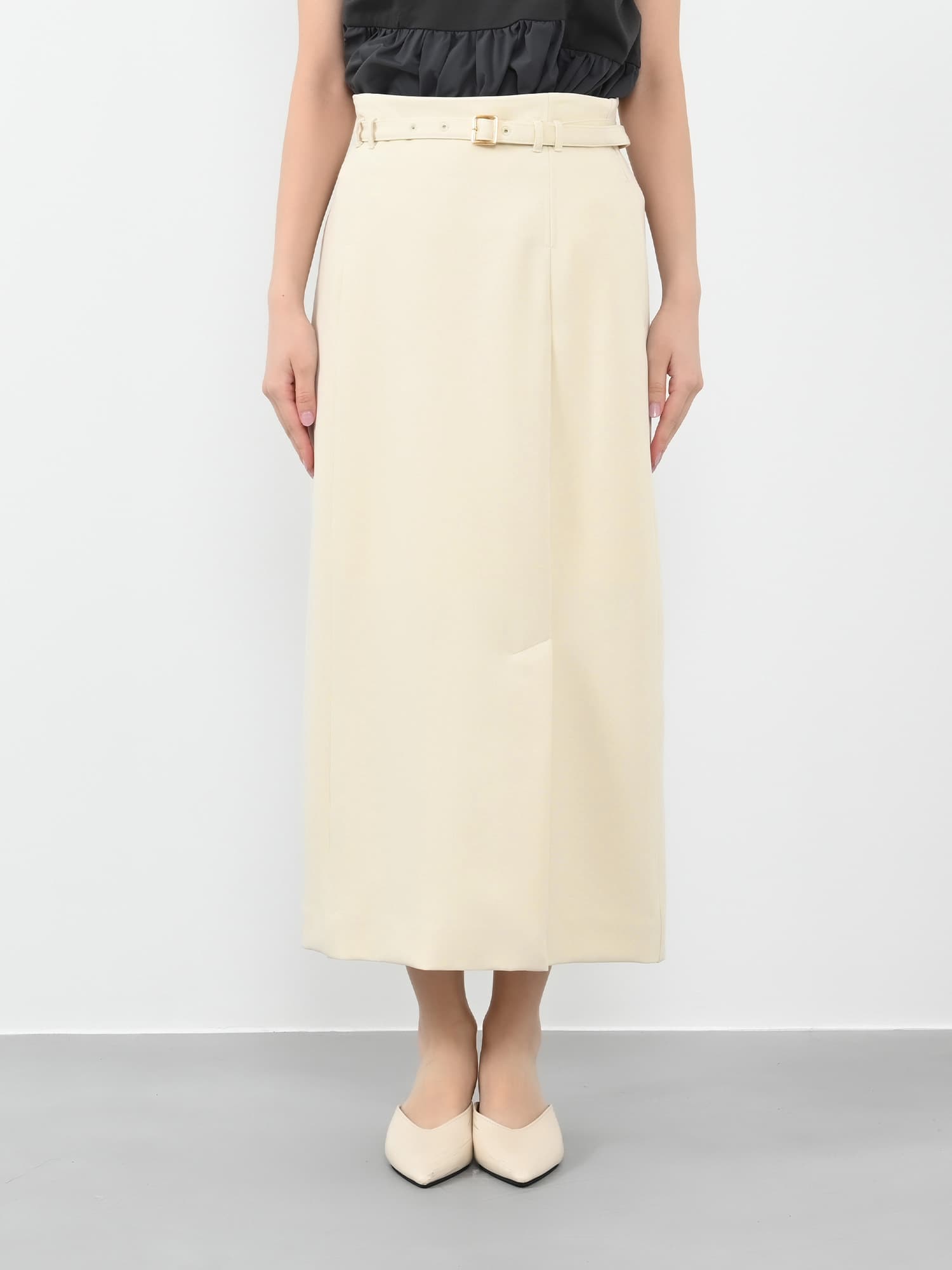 ベルト付きストレッチIラインスカート-short & regular | 小柄・低身長