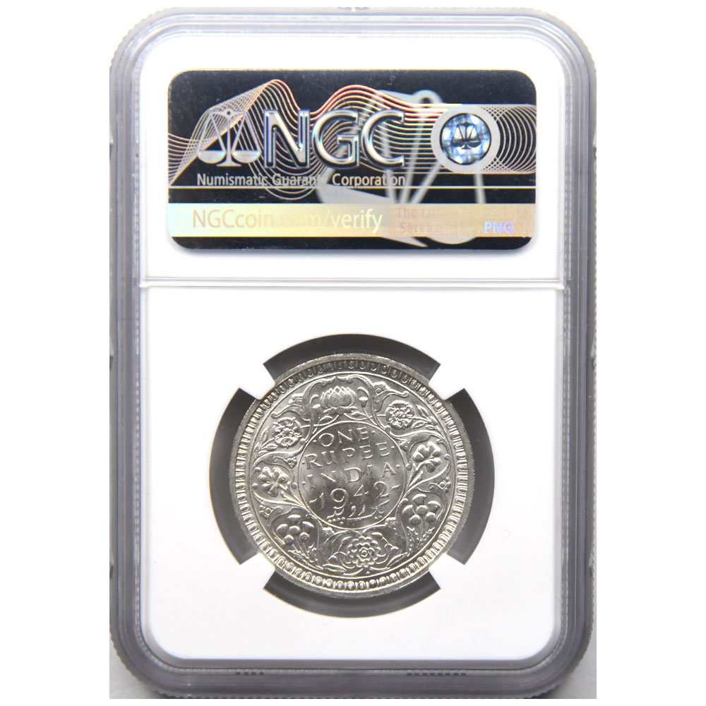 インド 1942(B) ジョージ6世 RUPEE 銀貨 NGC MS 63 ルピー 5930806052