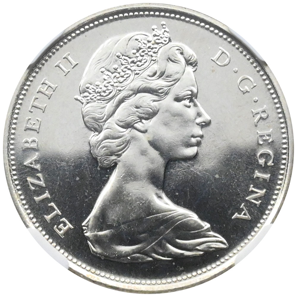 カナダ 1965 エリザベス2世 50セント 銀貨 NGC PL65 6654481067