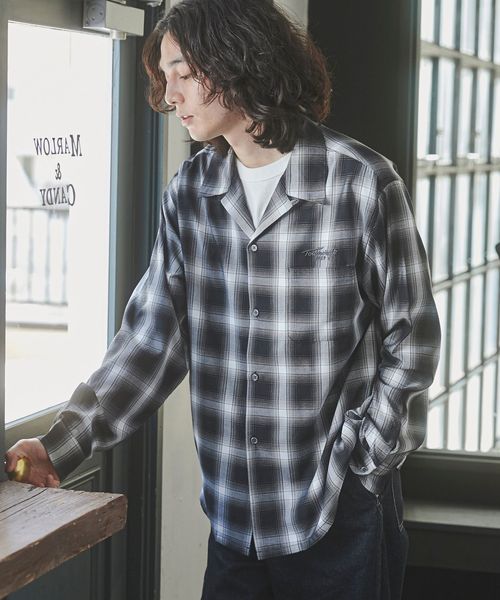 TOWNCRAFT（タウンクラフト）別注オンブレチェックオープンカラーシャツ