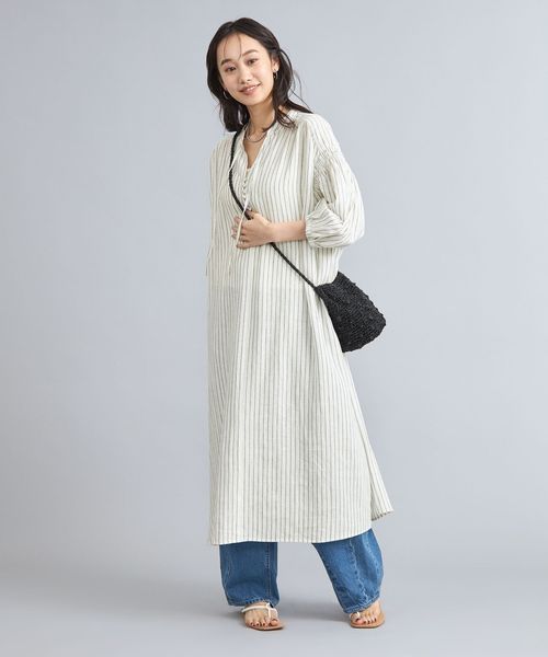 接触冷感リネンレーヨンスキッパーシャツワンピース