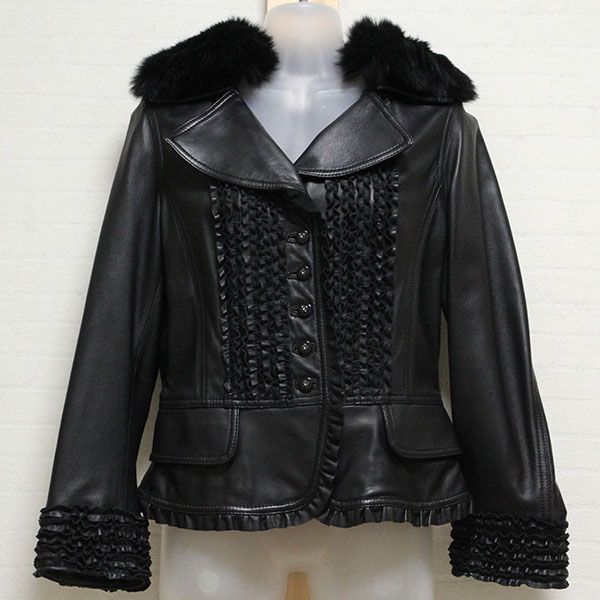 黒ファー付きフリルレザージャケット【9号】 - ピンクハウス通販
