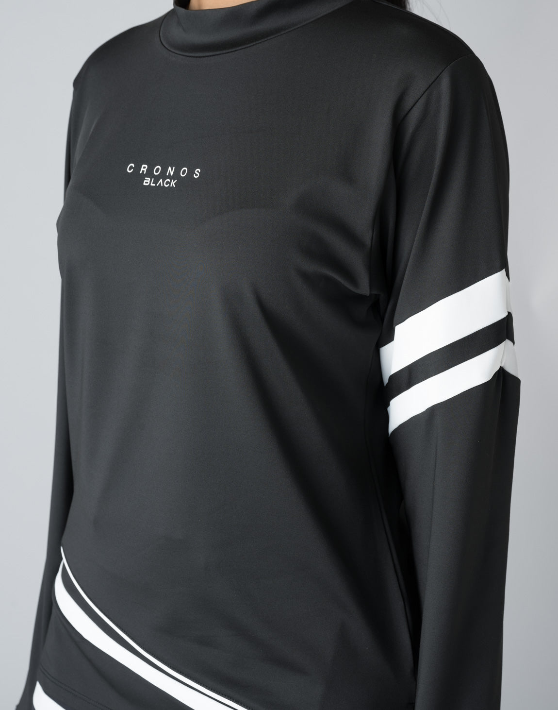 CRONOS BLACK MOCK NECK LINE LONG SLEEVE SHIRT【BLACK×WHITE】