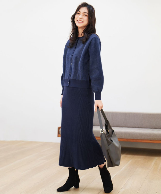 フェザーカーディガン×ニットスカートセットアップ / ANY L