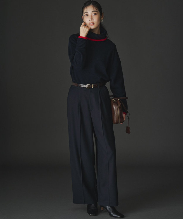 FUDGE掲載/洗える】ウールカシミヤ コンビカラー オフタートル ニット