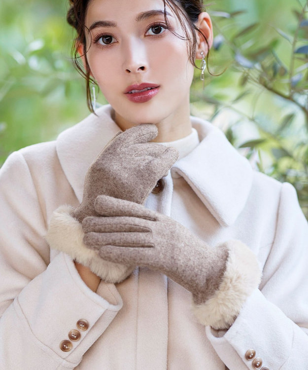 スマホタッチ可】ファー付きスエードグローブ / Tiaclasse