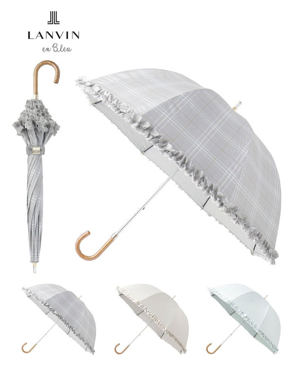 ランバン オン ブルー 晴雨兼用日傘 長傘 ドビー×フリル 遮光 遮熱 UV