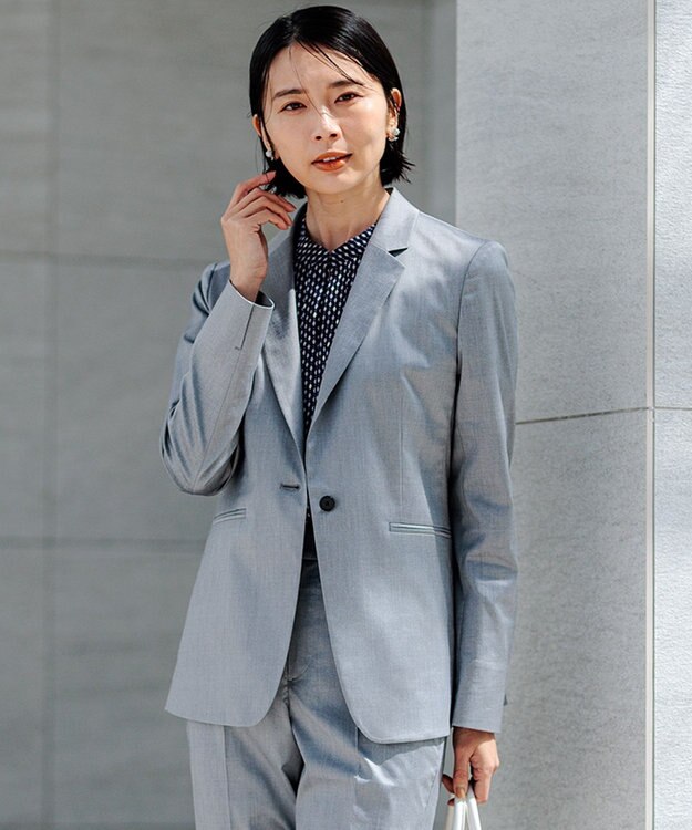 セットアップ対応/洗える】グロッシーコットンシャンブレー テーラード