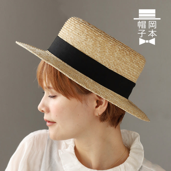 岡本帽子(おかもとぼうし) 麦わら カンカン帽 リボン付き レディース