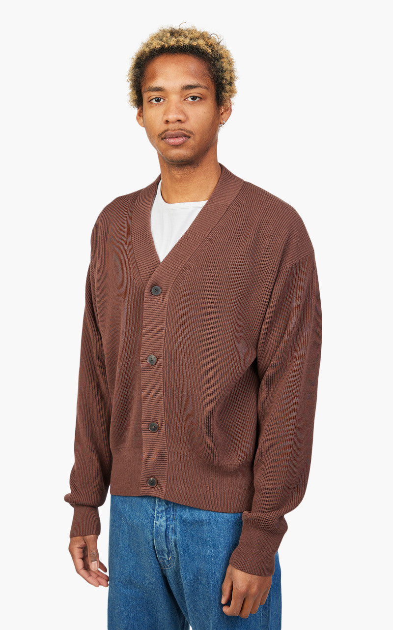 Auralee Super Hard Twist Rib Knit Cardigan Brown