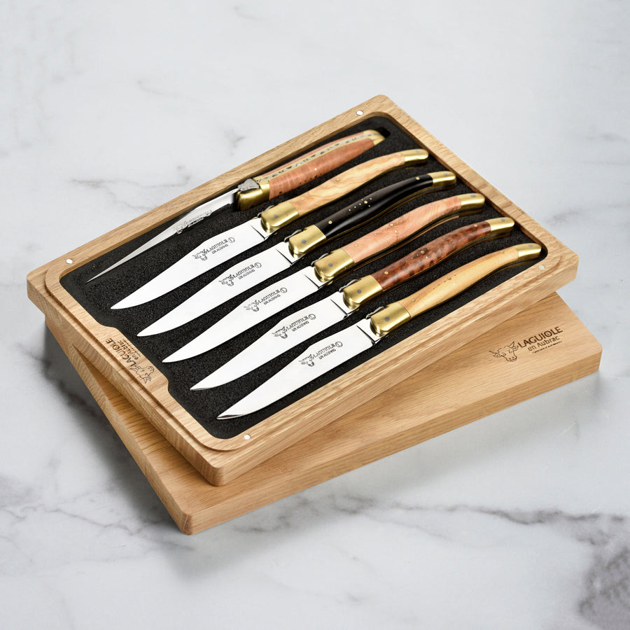 Laguiole en Aubrac Steak Knives - Mixed Woods 6 Piece Set