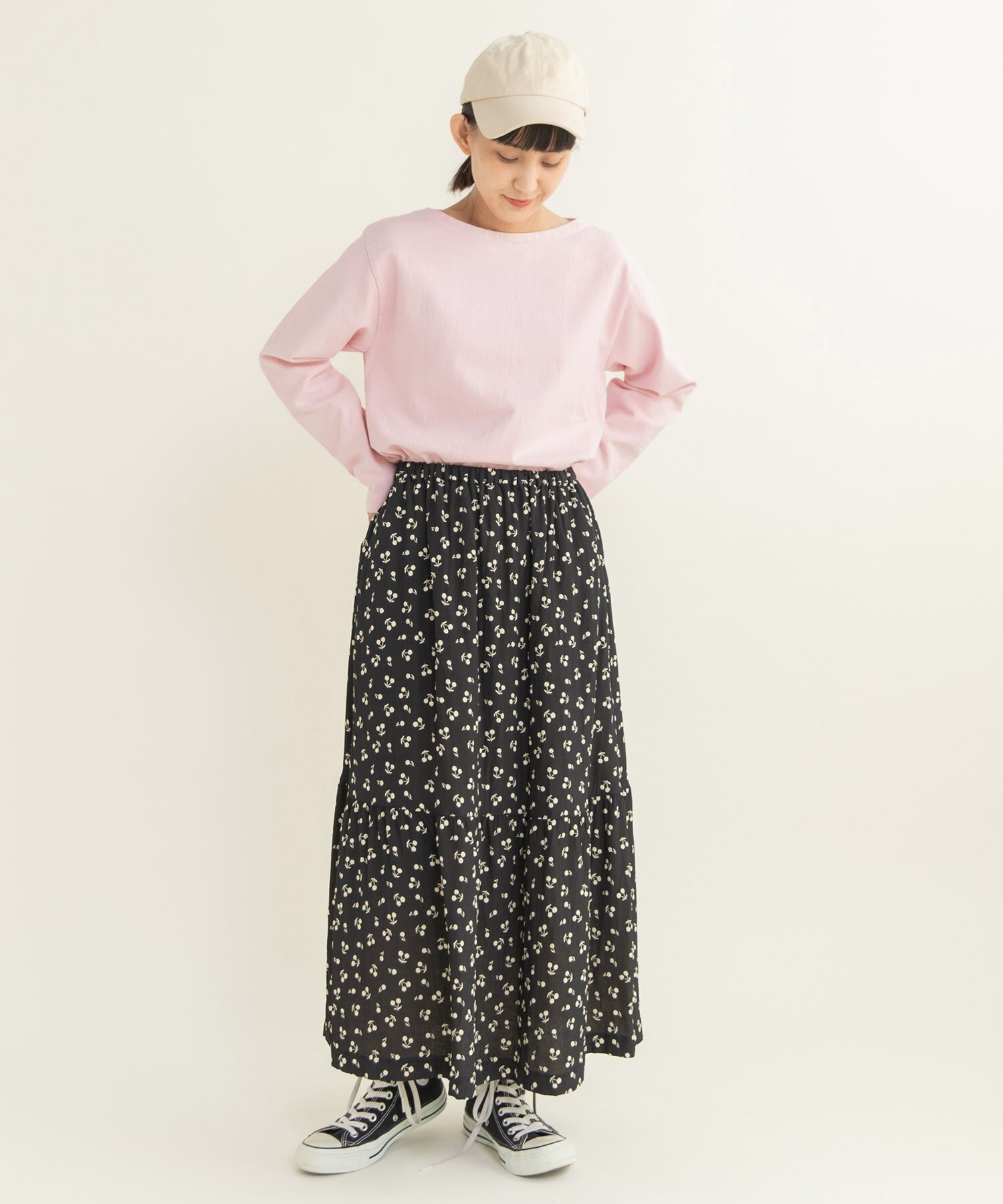 チェリー風通ジャカード 2段切替ギャザースカート