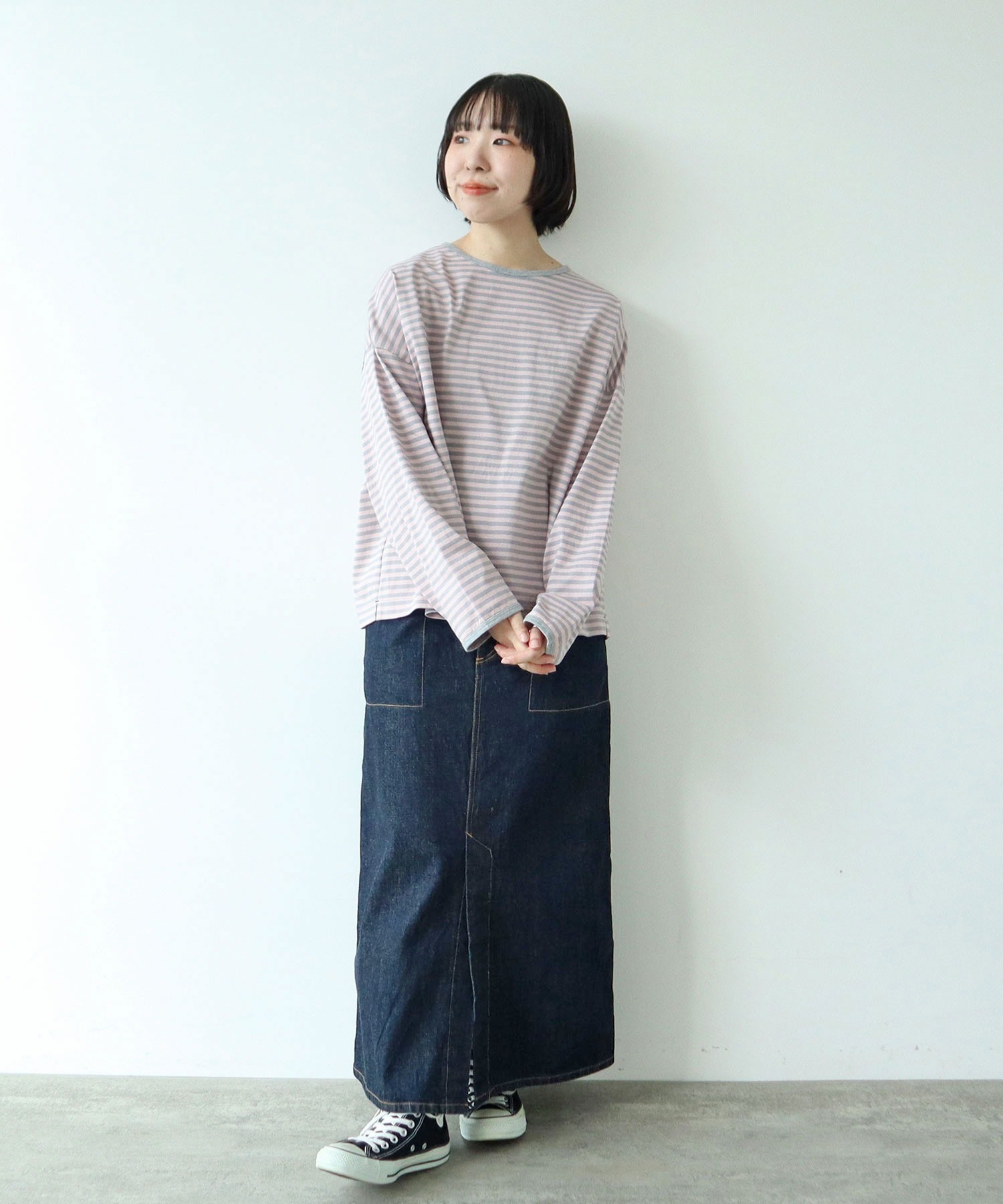 AMBIDEX Store ボーダー配色バインダー BIGカットソー(F ライトブルー