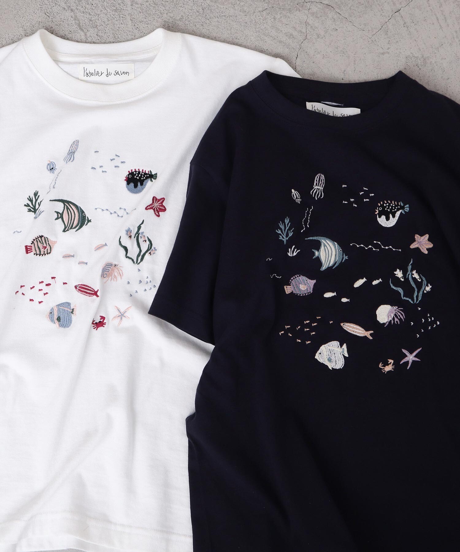 AMBIDEX Store 〇集まる海のさかな 刺繍Tシャツ(F コン): l'atelier du