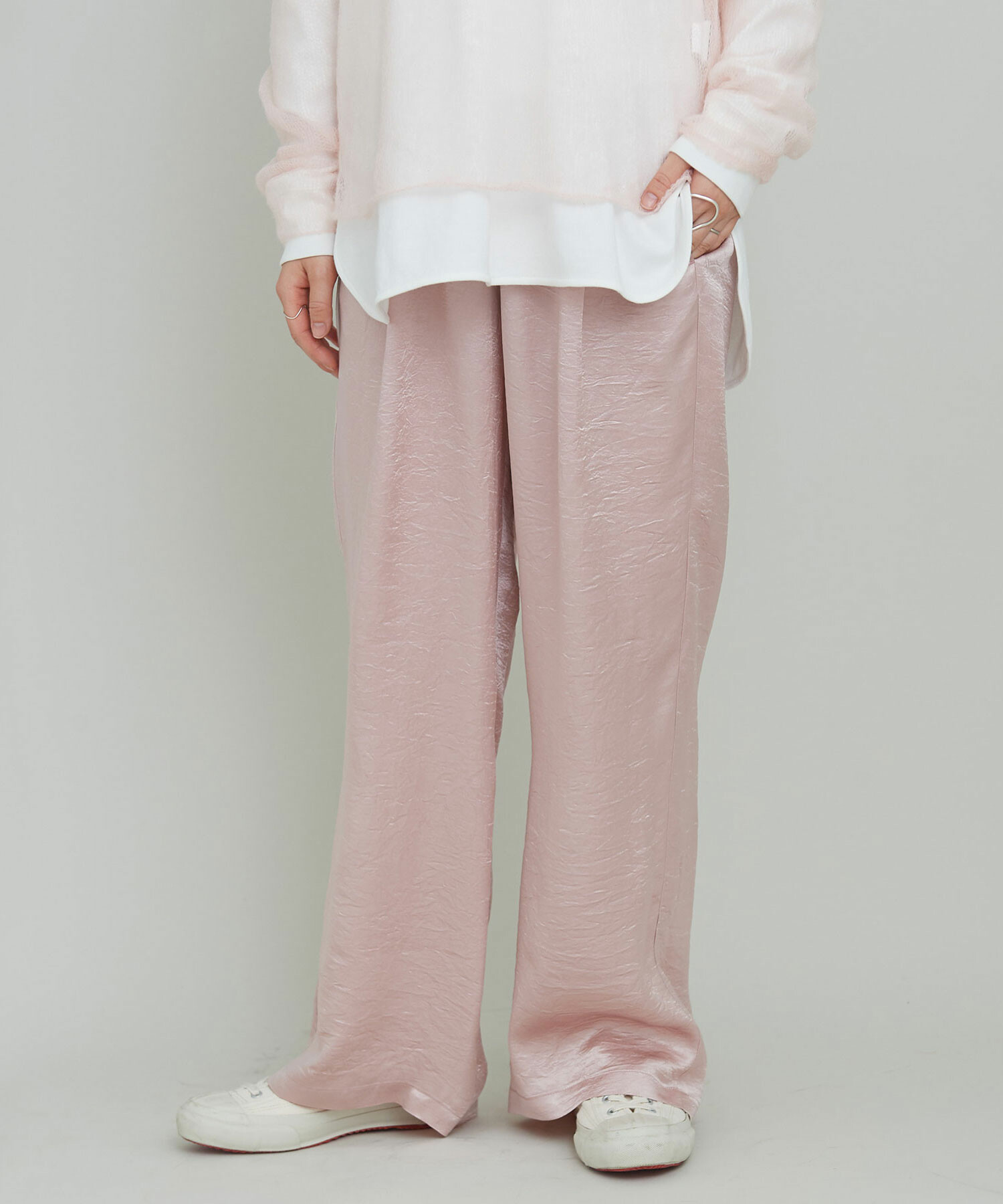 AMBIDEX Store 〇アセテートサテン イージーパンツ(F ベージュ): iki