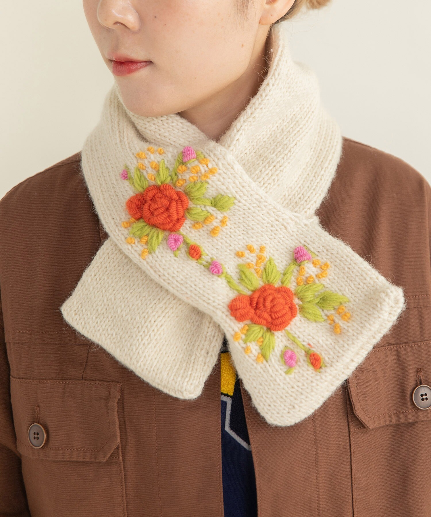 AMBIDEX Store ○【WEB別注】ネパールハンドニット 刺繍マフラー(F